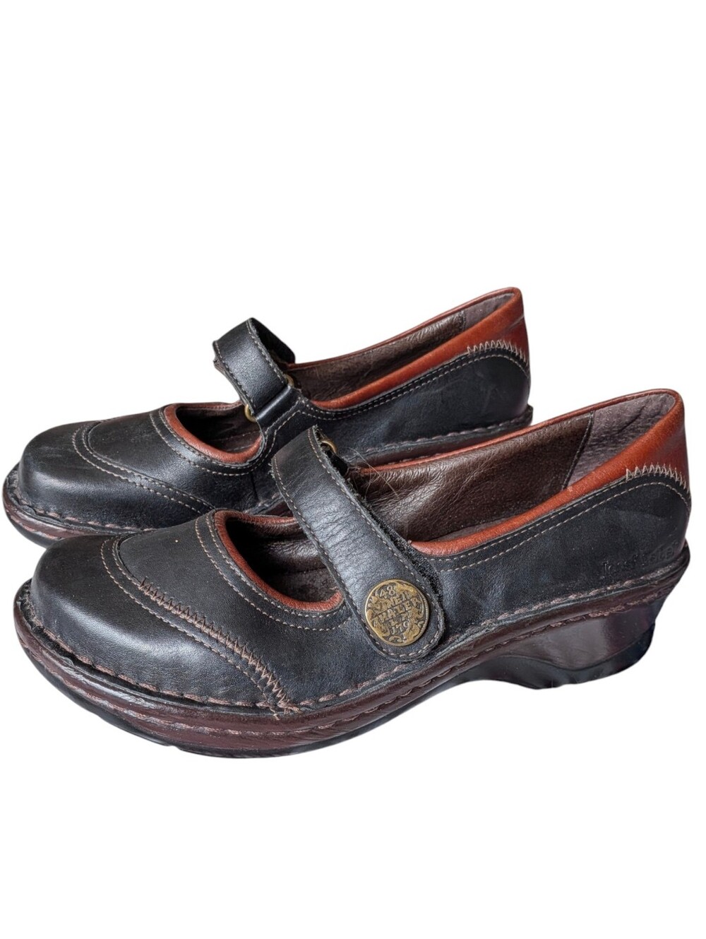 Josef Siebel Black and Brown Leather Mary Jane Shoes 7 Classic Business Casual